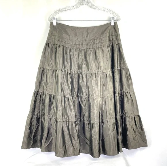 Club Monaco Brown Tiered Flared Midi Length Skirt Sz 8 - Picture 4 of 5